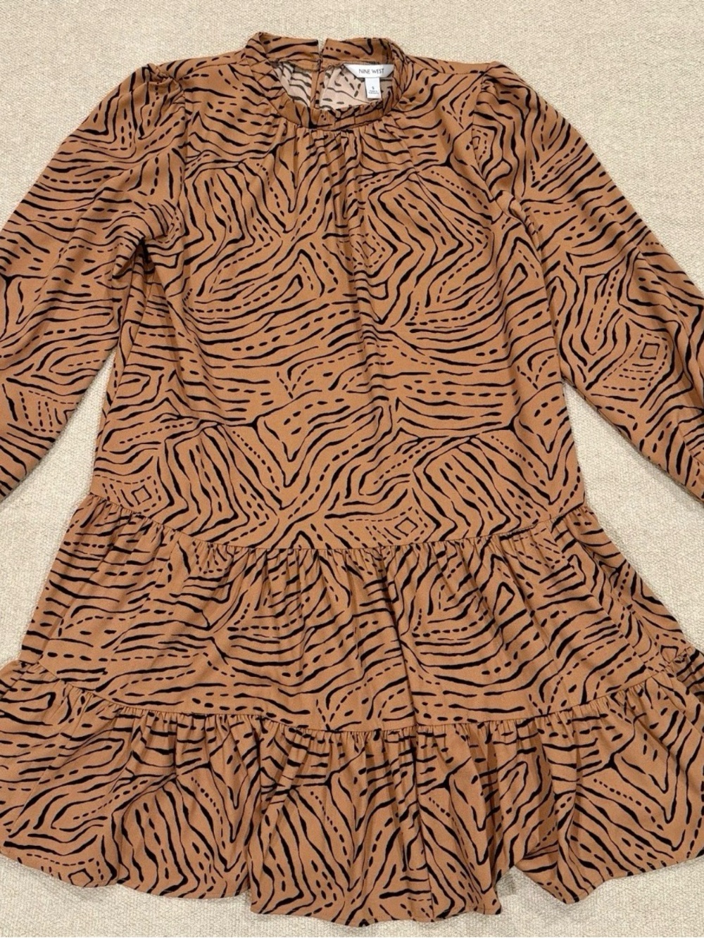 Nine West Brown & Black Animal-Print Tiered Dress